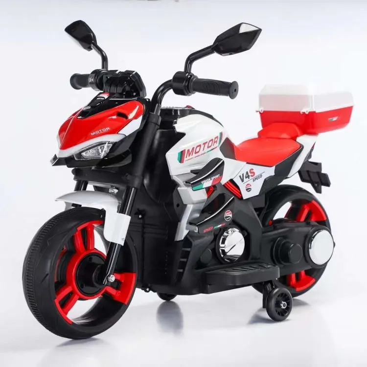 Crveni motor na akumulator 6V za decu sa pomoćnim točkovima