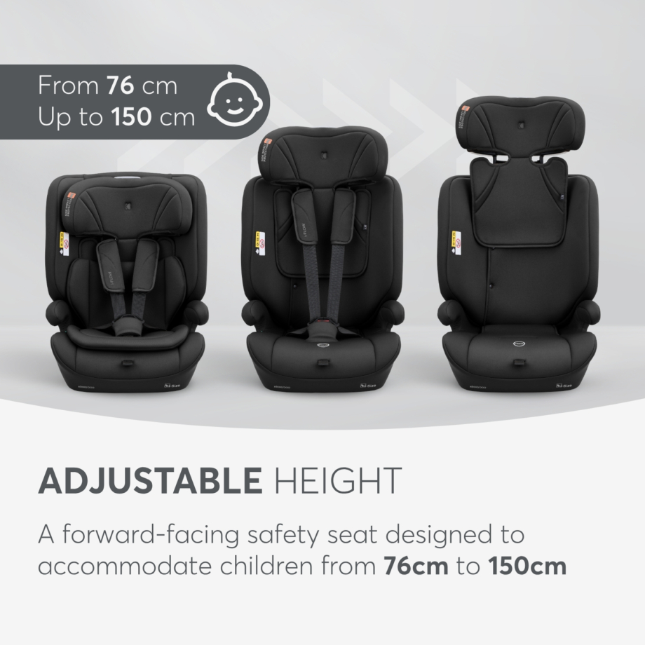 KIKKA BOO Autosedište I-FLOW i-Size 76-150 cm black Autosedište I-Flow black – pojas u 5 tačaka i dva položaja nagiba