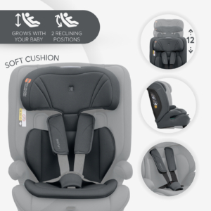 KIKKA BOO Autosedište I-FLOW i-Size 76-150 cm grey Autosedište I-Flow grey – naslon za glavu podesiv u 12 pozicija