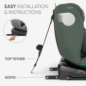 KIKKA BOO Autosedište I-MOOVE 2 i-Size 40-150 cm ISOFIX army green Autosedište I-Moove 2 army green – pojas u 5 tačaka sa mekim jastučićima