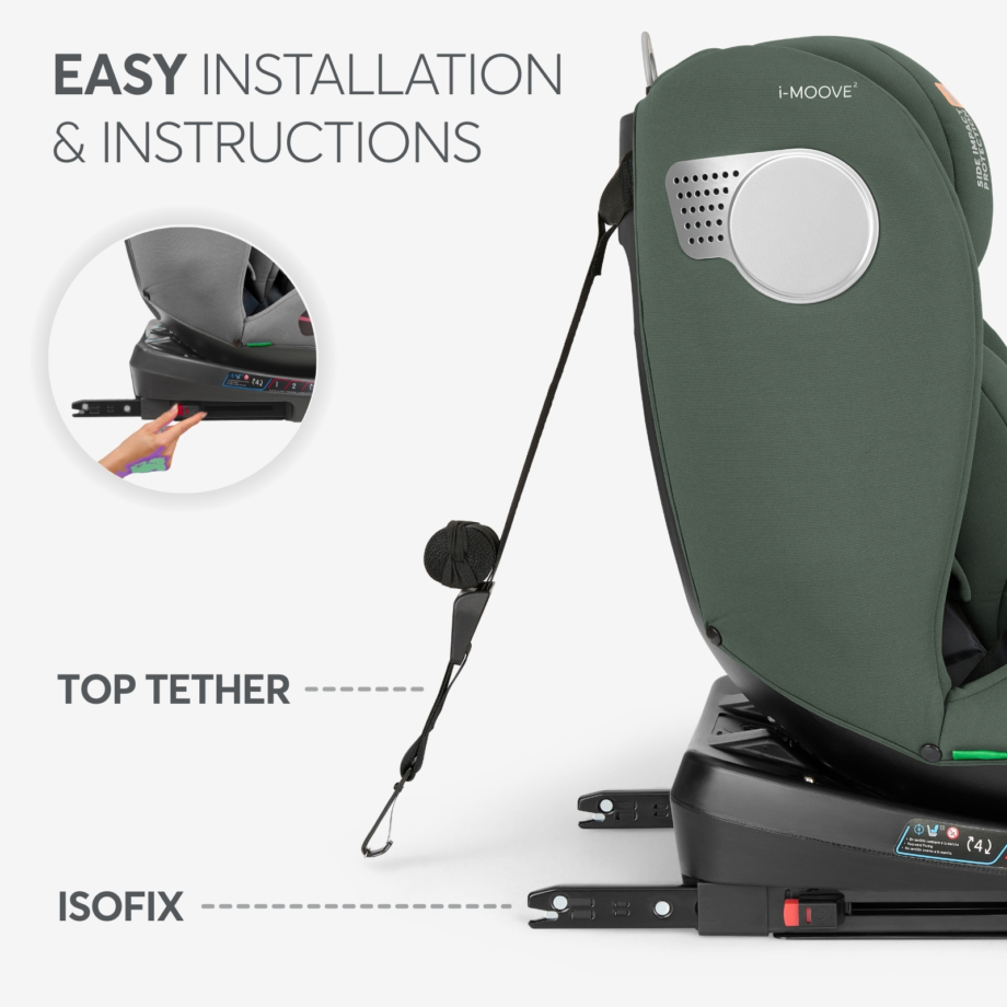 KIKKA BOO Autosedište I-MOOVE 2 i-Size 40-150 cm ISOFIX army green Autosedište I-Moove 2 army green – pojas u 5 tačaka sa mekim jastučićima
