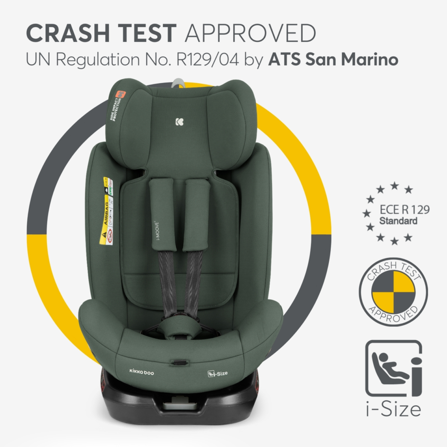 KIKKA BOO Autosedište I-MOOVE 2 i-Size 40-150 cm ISOFIX army green Autosedište I-Moove 2 army green – Smart Top Tether traka sa zvučnim alarmom