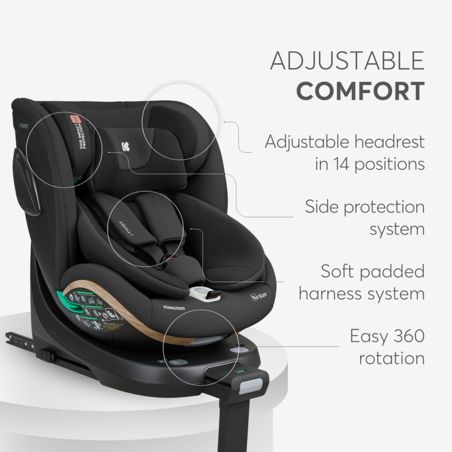 KIKKA BOO Autosedište I-TWIST premium i-Size 40-150 cm ISOFIX sa potpornom nogom black Autosedište I-Twist premium black – naslon za glavu u 14 pozicija i pojas u 5 tačaka