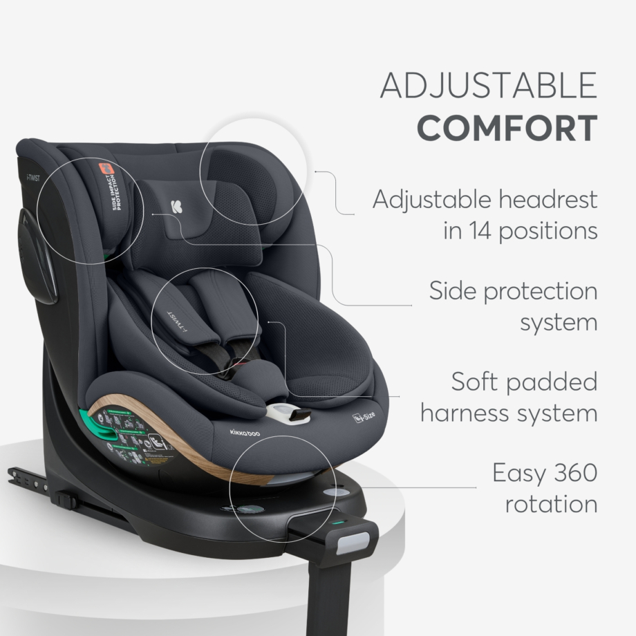 Autosedište I-Twist premium grey – naslon za glavu u 14 pozicija i pojas u 5 tačaka