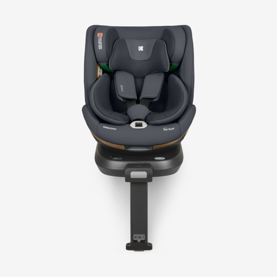 Autosedište I-Twist premium grey iz drugog ugla, sa potpornom nogom