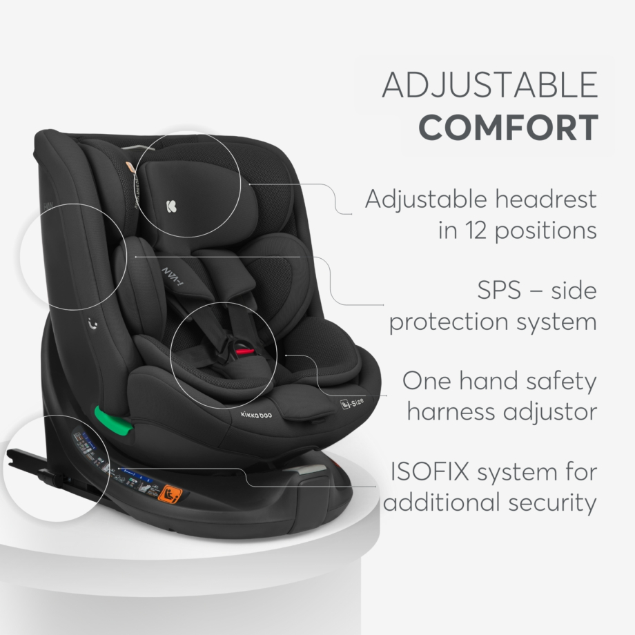 KIKKA BOO Autosedište I-VAN i-Size 40-150 cm ISOFIX black Autosedište I-Van black – pojas u 5 tačaka sa magnetnim držačem kopče