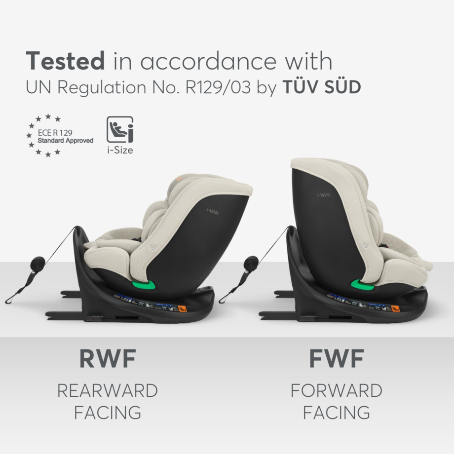 KIKKA BOO Autosedište I-VAN i-Size 40-150 cm ISOFIX light beige Autosedište I-Van light beige – četiri položaja nagiba u oba smera