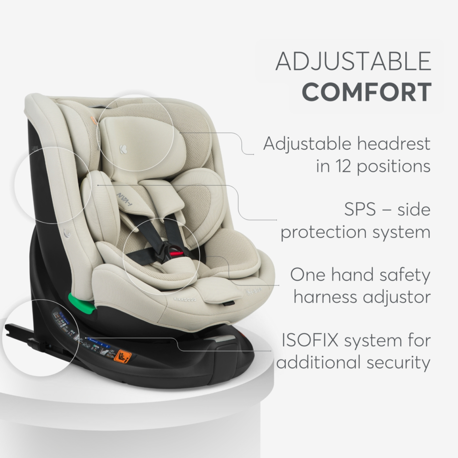 KIKKA BOO Autosedište I-VAN i-Size 40-150 cm ISOFIX light beige Autosedište I-Van light beige – pojas u 5 tačaka sa magnetnim držačem kopče