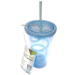 Čaša za vodu sa slamkom i poklopcem 500 ml plava
