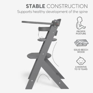 KIKKA BOO Drvena hranilica NORDY 2u1 dark grey Drvena hranilica Nordy 2u1 dark grey – prelazak iz hranilice u junior stolicu