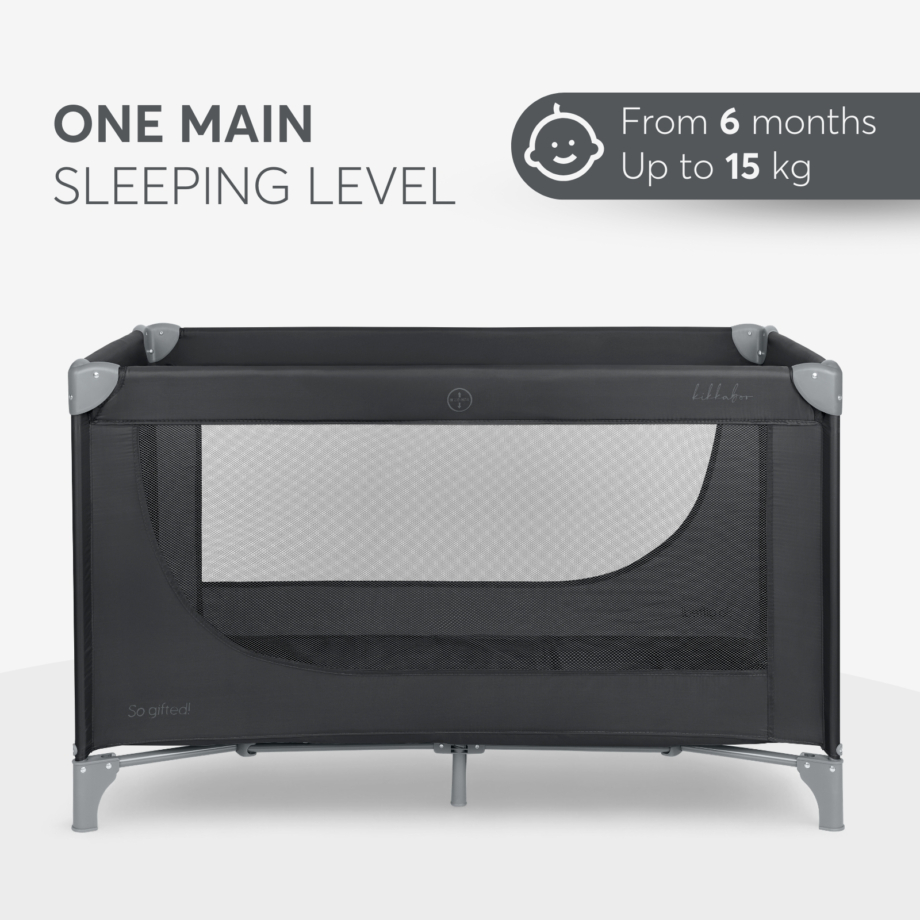 KIKKA BOO Krevetac SO GIFTED premium 1 nivo black Krevetac So Gifted 1 nivo black – jedan nivo za spavanje, od 6 meseci do 15 kg