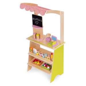 Drvena dečija pijaca sa vagom, POS terminalom i dodacima, 20 delova – EcoToys - Slika 5