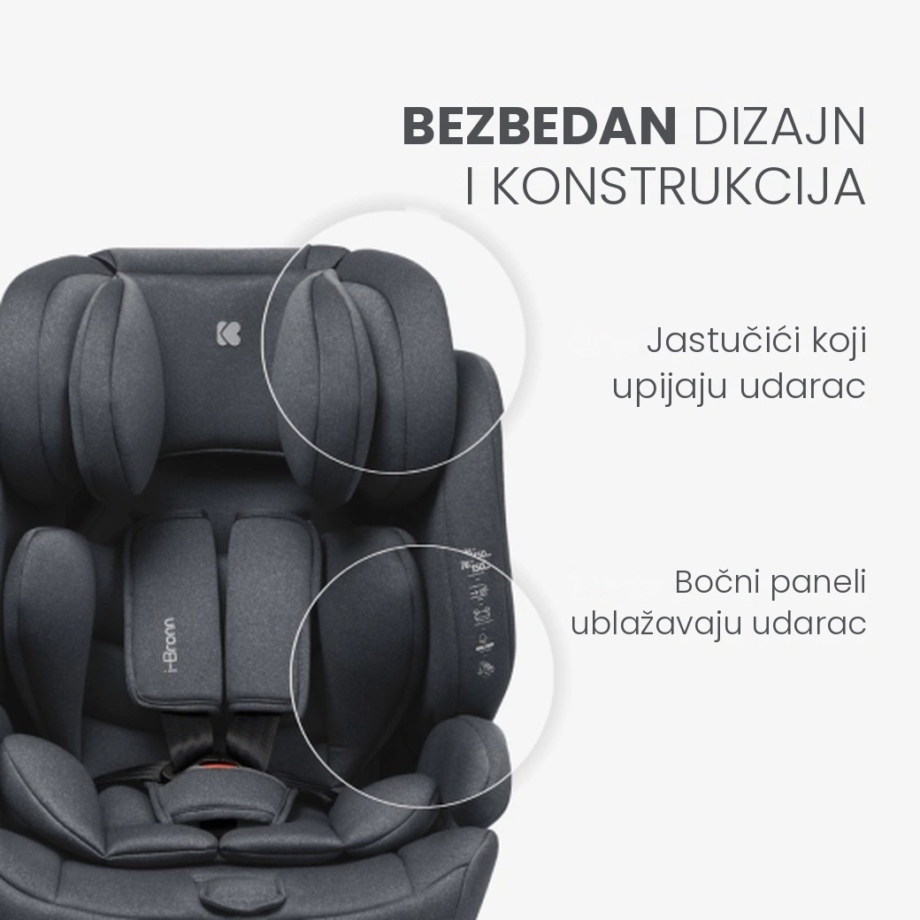 Autosedište I-BRONN I-SIZE – jastučići koji upijaju udarac i bočni paneli