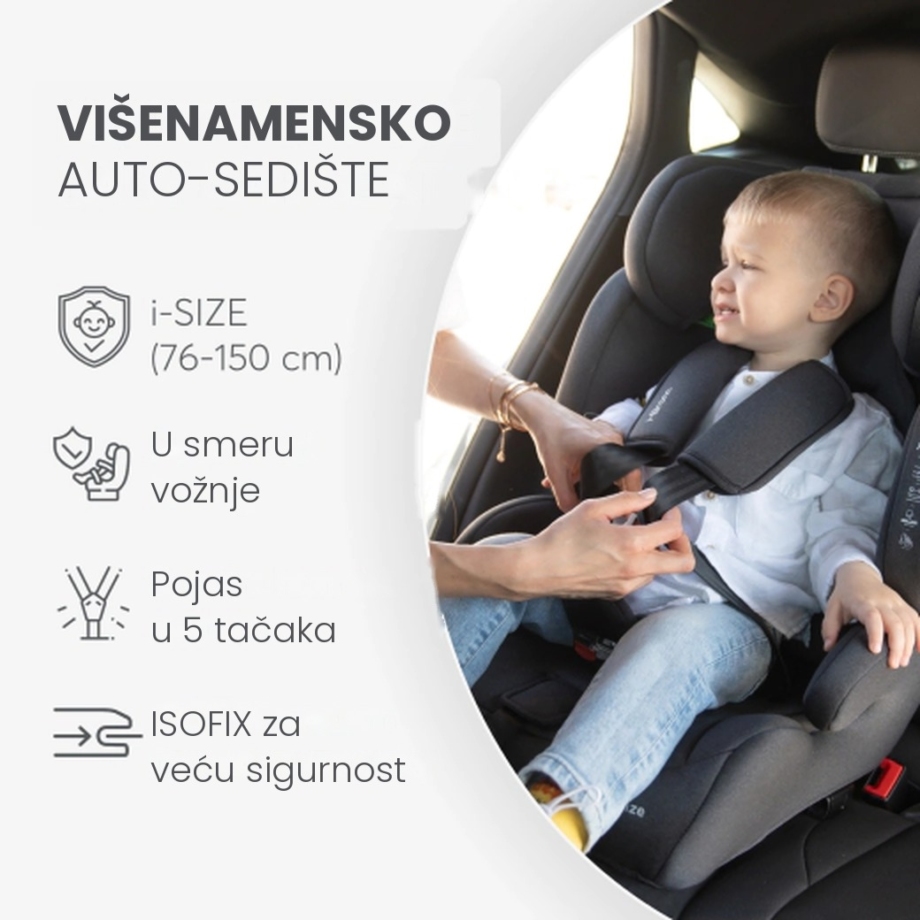 Višenamensko autosedište I-BRONN I-SIZE 76-150 cm, u smeru vožnje, pojas u 5 tačaka, ISOFIX