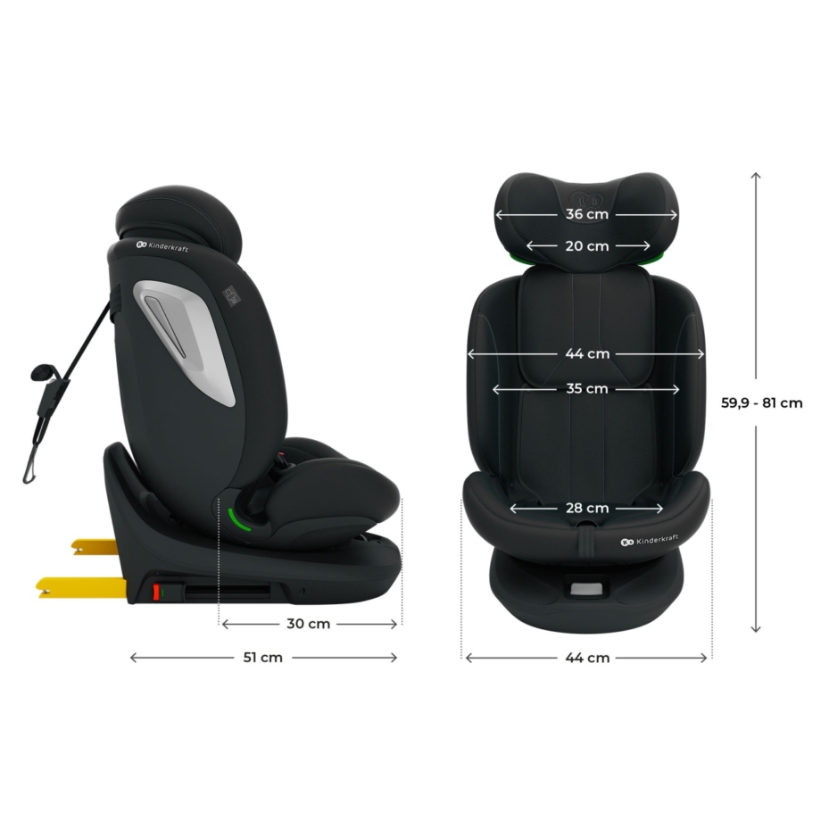 KINDERKRAFT AUTOSEDISTE I-GROW 2 PLUS I-SIZE 40-150 CM BLACK