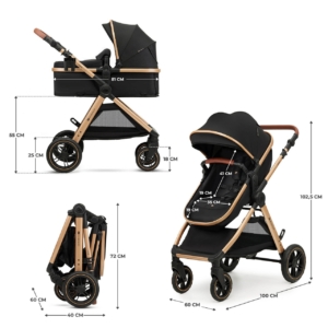KINDERKRAFT ESME PRO KOLICA ZA BEBE 3U1 PURE BLACK - Slika 4
