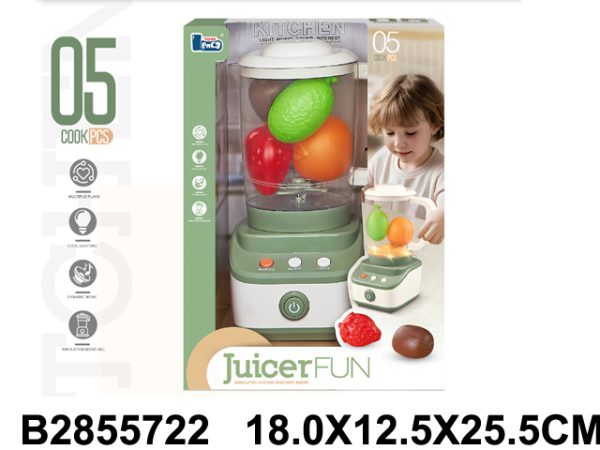 2855722-600x450 Zeleno-beli dečiji blender igračka sa providnim sudom i voćem
