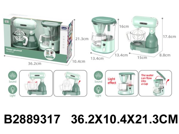 2889317-600x450 Svetlozeleni set igračka: stoni mikser sa posudom i aparat za kafu