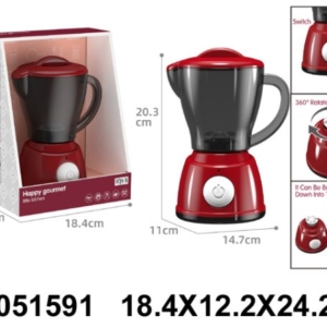 Blender 159105k Crveni dečiji blender igračka sa providnim sivim sudom sa drškom i belim dugmetom