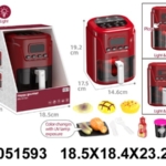 Crvena air fryer friteza igračka sa providnom fiokom i sitnim dodacima za igru