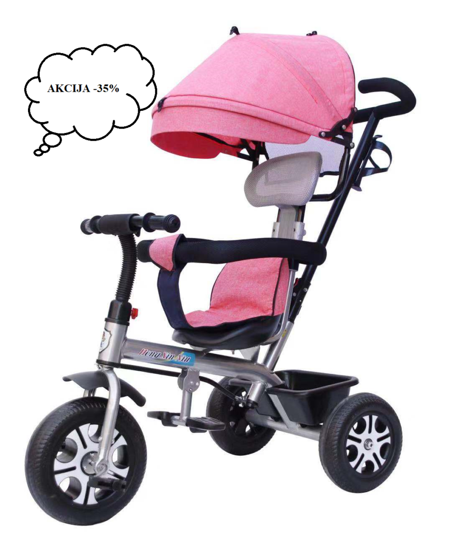 Tricikl sa tendom i ručkom za guranje, roze