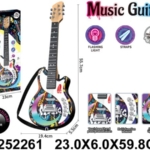 Šarena gitara igračka sa grafičkim motivom, dugmadima i crnim kaišem