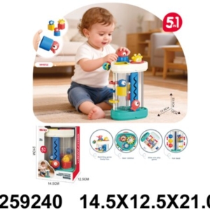 Providni valjak igračka sa šarenim figurama na tirkiznoj podlozi