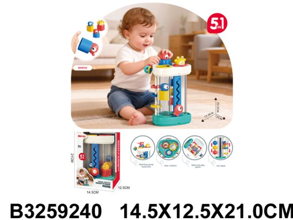 Providni valjak igračka sa šarenim figurama na tirkiznoj podlozi