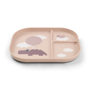 Done by Deer podeljeni tanjir Foodie Happy Clouds roze, bliži prikaz