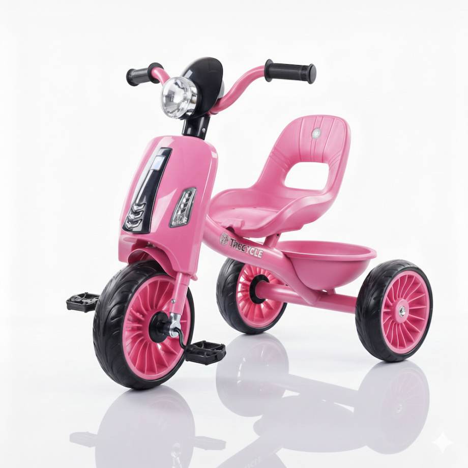 SM-26007R-front-left.jpg Tricikl za decu Roze "Retro" sa EVA točkovima, muzikom i svetlima