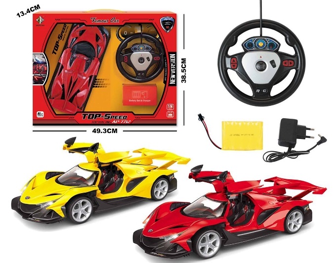 Auto R/C Crveni i žuti sportski auto na daljinsko upravljanje sa upravljačem u obliku volana