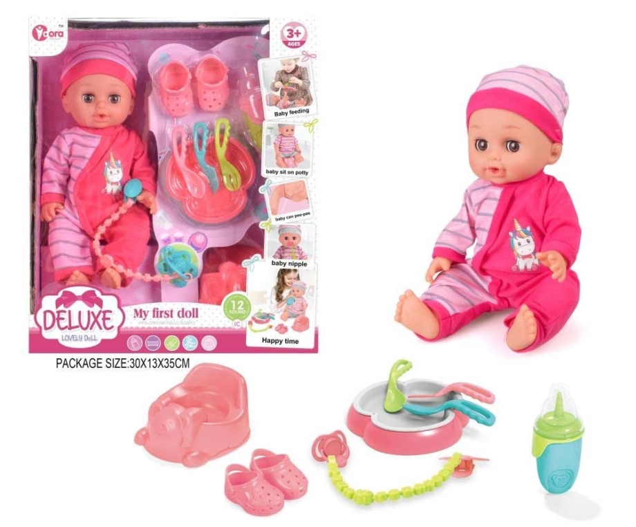 Beba lutka u roze odelcu sa kapicom i dodacima za negu
