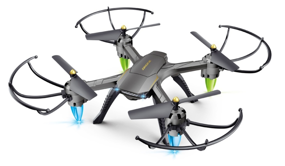 Dron sa svetlosnim efektima Dron sa četiri propelera, zaštitnim okvirima i svetlosnim efektima