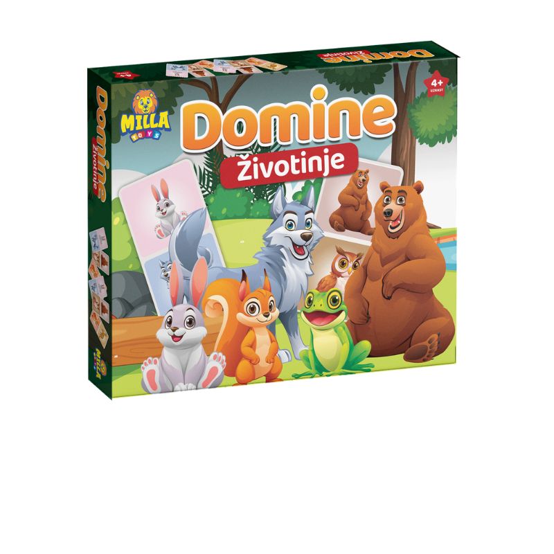 Društvena igra Domine Životinje Kutija društvene igre Domine Životinje sa zecom, vukom, medvedom i žabom