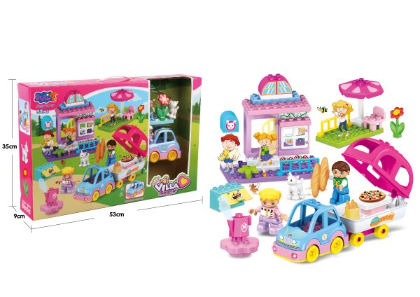 Set kocki Zabavni park od 52 dela sa kućicom, baštom i autom sa prikolicom