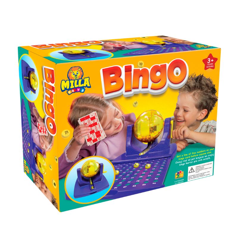 Kutija društvene igre Bingo sa providnim bubnjem i karticama sa brojevima
