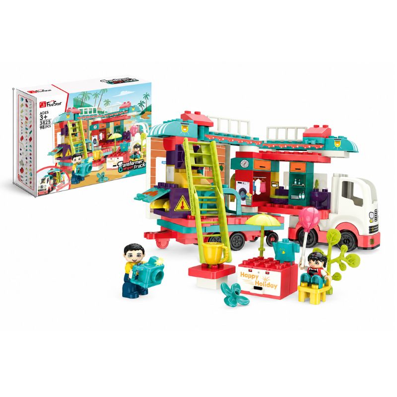 Set kocki Kamper sa 98 delova, kamion sa kamperom i dve figurice