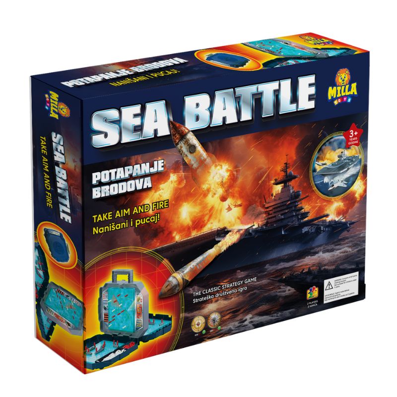Kutija društvene igre Potapanje brodova Sea Battle sa ratnim brodom