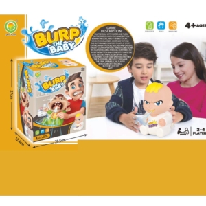 DRUSTVENA IGRA BURP THE BABY Kutija društvene igre Burp the Baby i beba koju deca tješe