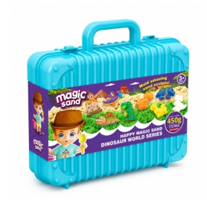 MAGICNI PESAK DINO U KOFERCETU 16PCS Plavi kofer sa magičnim peskom i kalupima za dinosaurusa, 450 g
