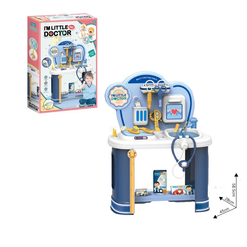 Doktorski set I'm Little Doctor u obliku plavog stola sa stetoskopom i instrumentima