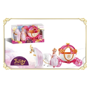 LUTKA SA KOCIJOM 52139 Lutka princeza sa belim konjem i roze-zlatnom kočijom Fantasy Carriage