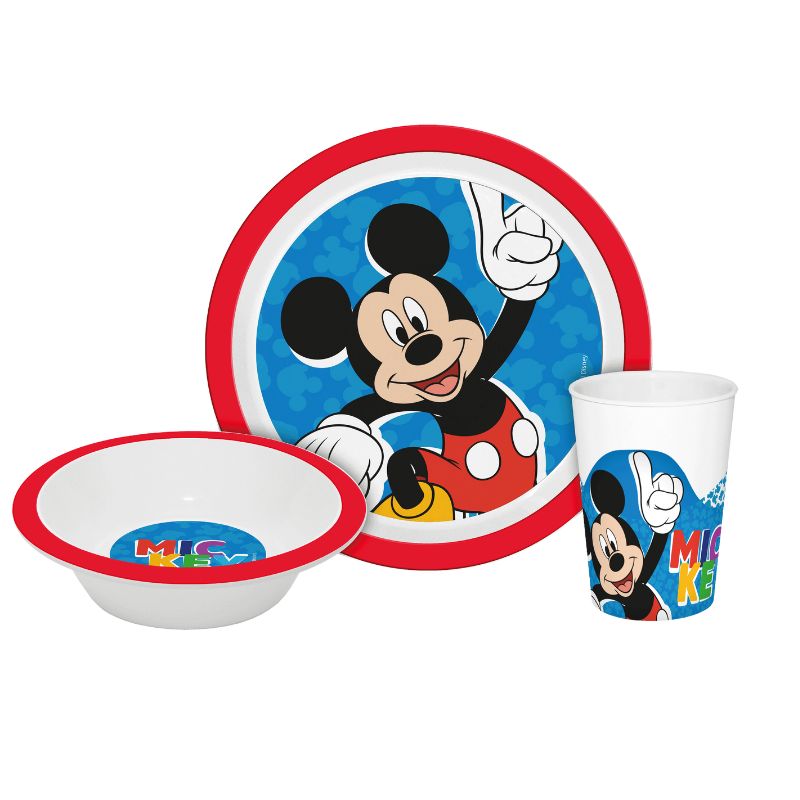 Dečiji set za užinu sa Mickey Mouse motivom: tanjir, činija i čaša
