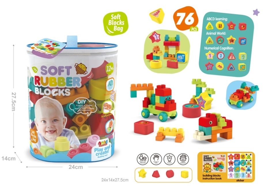 Mekane kocke za bebe Mekane gumene kocke za bebe, set od 76 delova u providnoj torbi