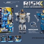 Plavo-beli robot ratnik sa pokretnim rukama i svetlosnim efektima