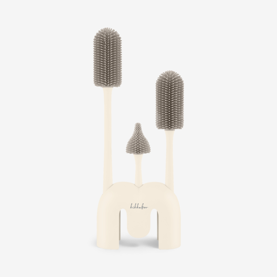 KIKKA BOO Set silikonskih četki 3 dela sa stalkom Platinum Sand
