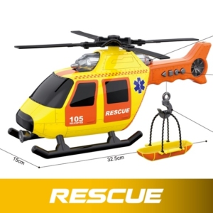 Žuto-narandžasti spasilački helikopter sa visećim nosilima na kuki