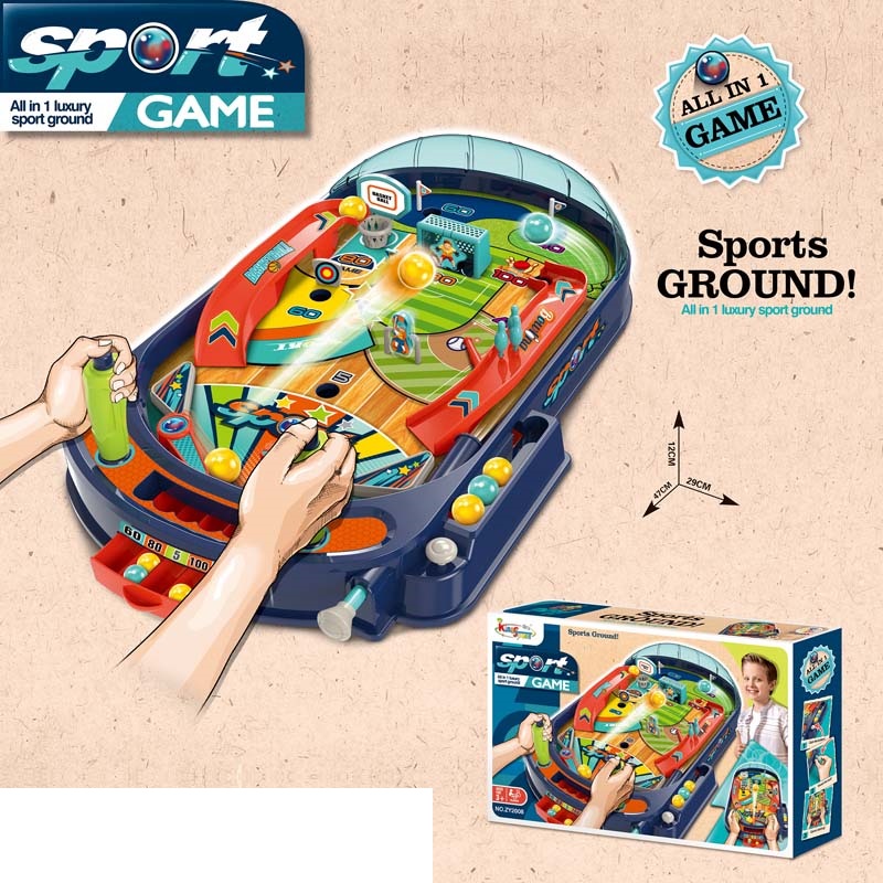 Stoni sportski fliper sa golom, košem i čunjevima na jednom terenu