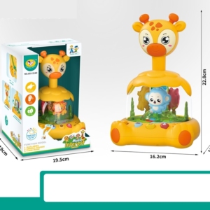 Žirafa uspavanka, muzička igračka sa figuricom majmunčeta u providnom delu