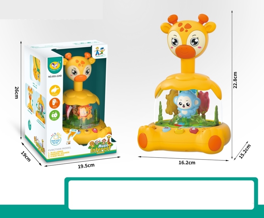 Žirafa uspavanka- Bebi muzička igračka Žirafa uspavanka, muzička igračka sa figuricom majmunčeta u providnom delu